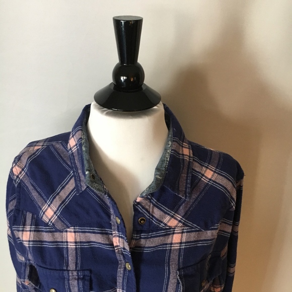JACH'S GIRLFRIEND Blue Plaid Flannel Shirt Size M - Picture 4 of 7
